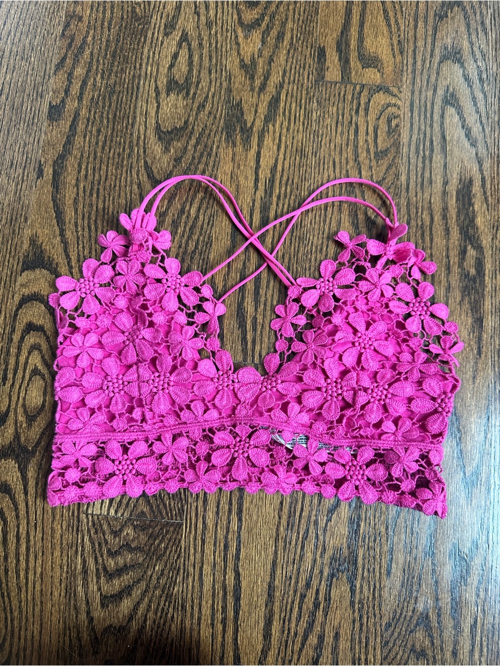 Free People Lace Floral Strappy Bralette in Bright Pink